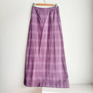 Vintage Lavender Wool Plaid Maxi Pencil  Skirt M